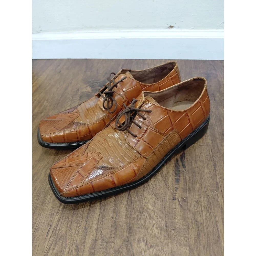 Stacy Adams Snake Genuine Size 10.5 M Mens Leather Laces Oxfords Shoes Brown